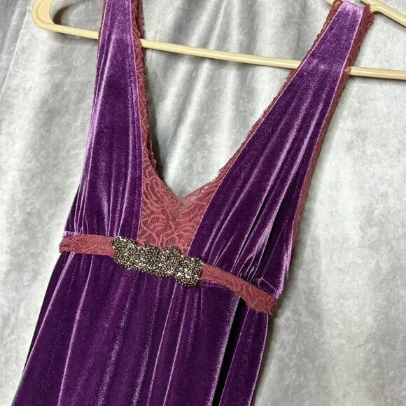Rare Free People Boho Velvet & Lace Plum Purple Dress XS EUC - Picture 3 of 6